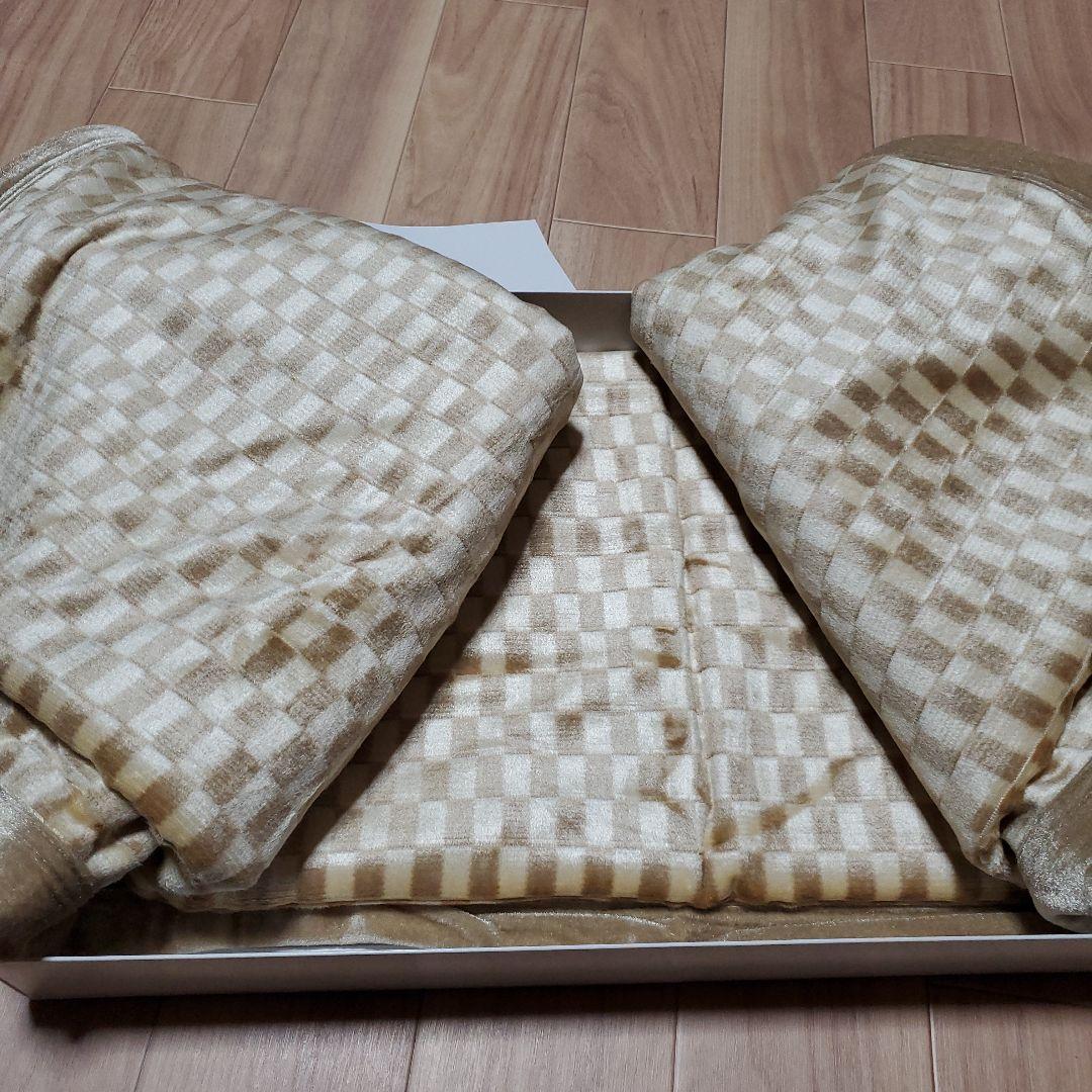絹100%　シルク毛布 格子柄
