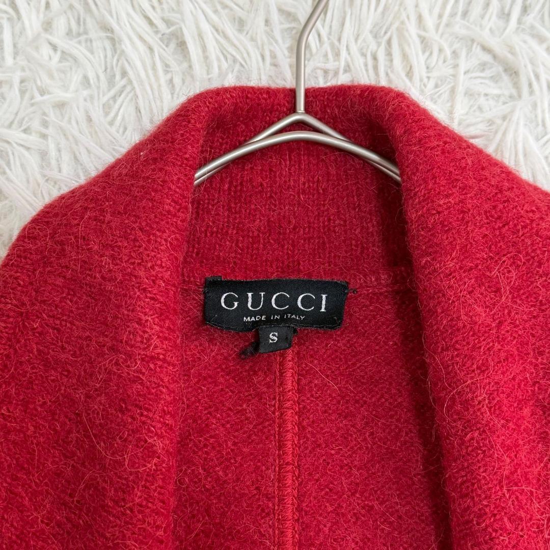16737✨GUCCI ヴィンテージ 金ボタン ダブル ニットコート レッド