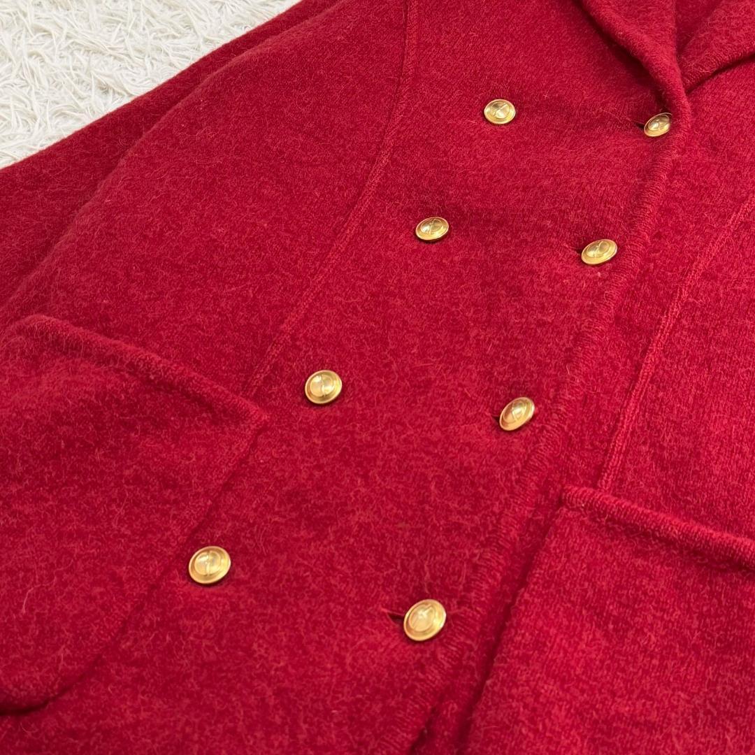 16737✨GUCCI ヴィンテージ 金ボタン ダブル ニットコート レッド