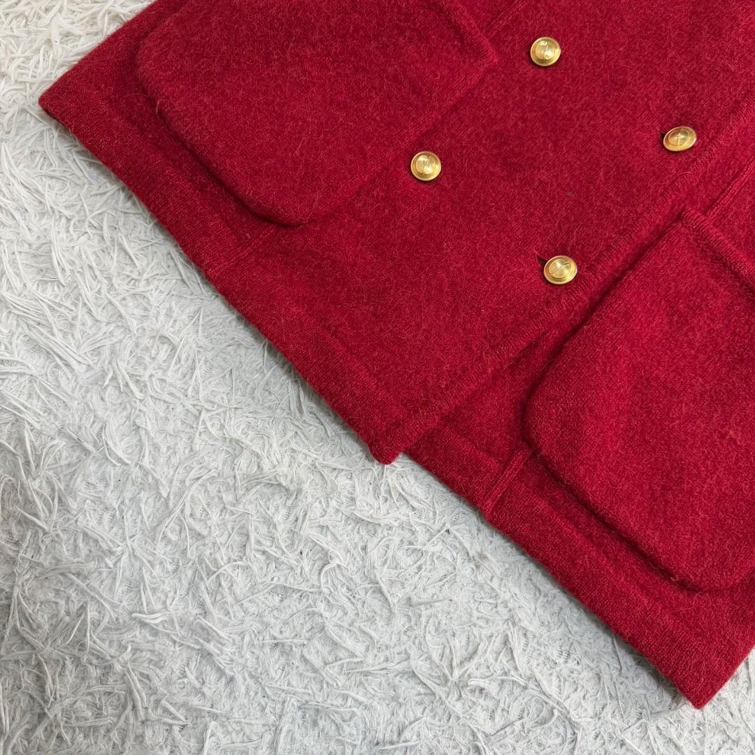 16737✨GUCCI ヴィンテージ 金ボタン ダブル ニットコート レッド