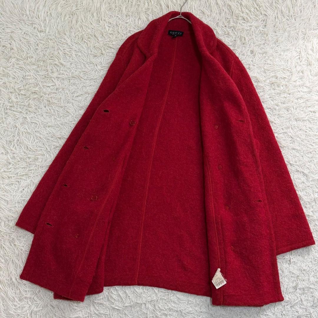 16737✨GUCCI ヴィンテージ 金ボタン ダブル ニットコート レッド