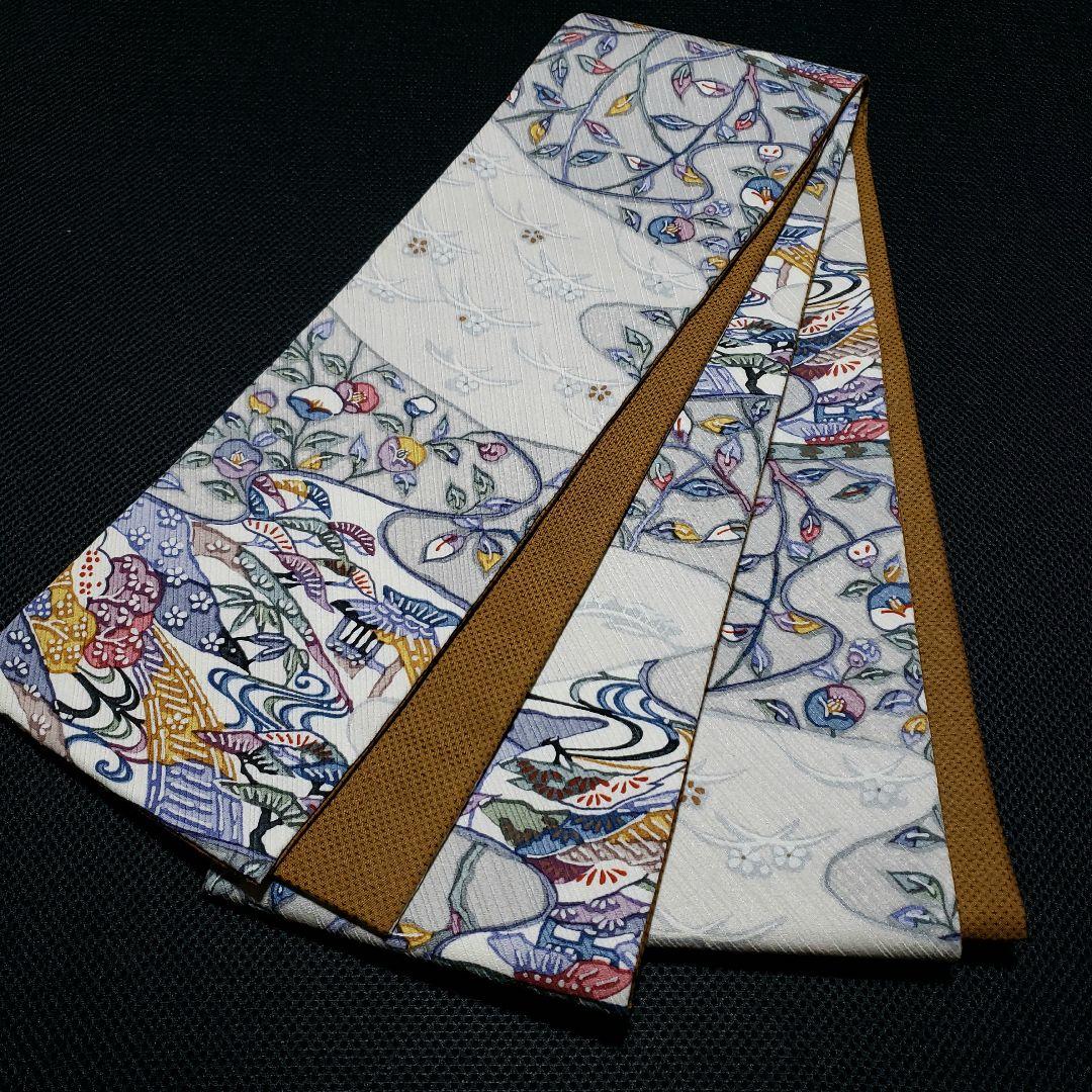 半幅帯 紅型ちりめん× 蚊絣紬 正絹 リバーシブル