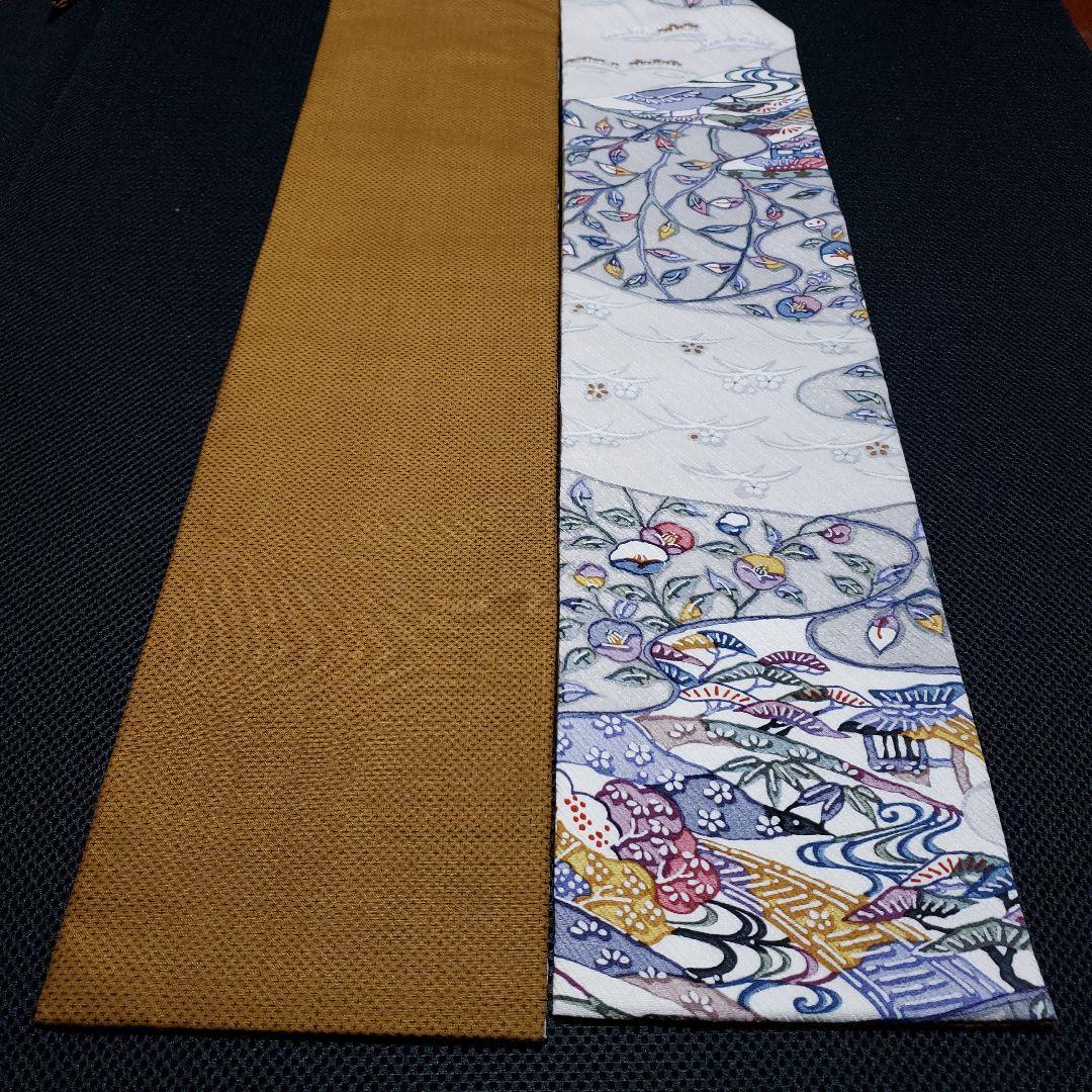 半幅帯 紅型ちりめん× 蚊絣紬 正絹 リバーシブル