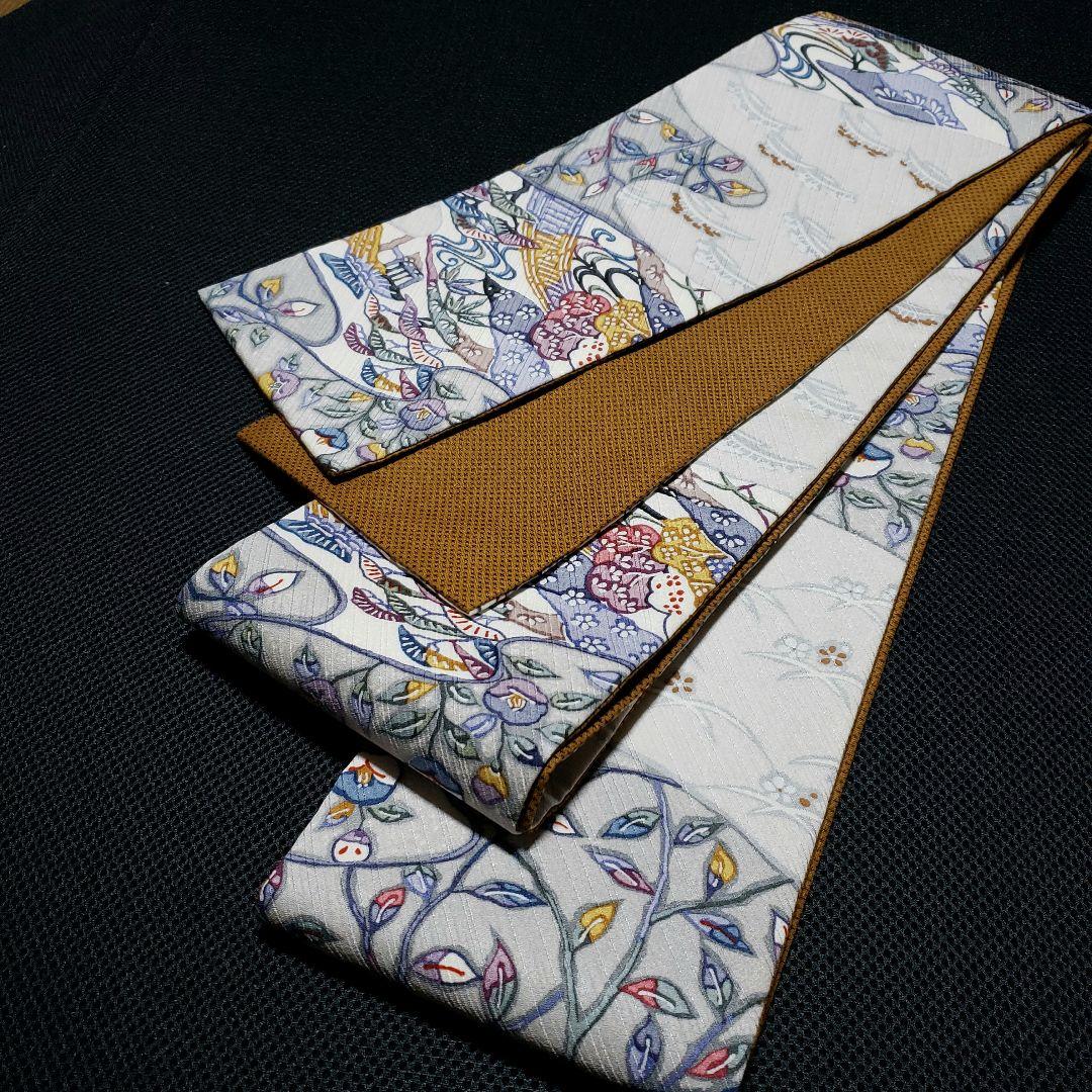 半幅帯 紅型ちりめん× 蚊絣紬 正絹 リバーシブル