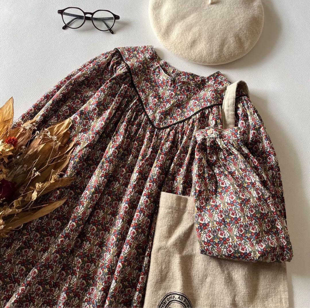 b1466＊ FITH リバティ ヨーク切替 ギャザーブラウス モリスバタフライ