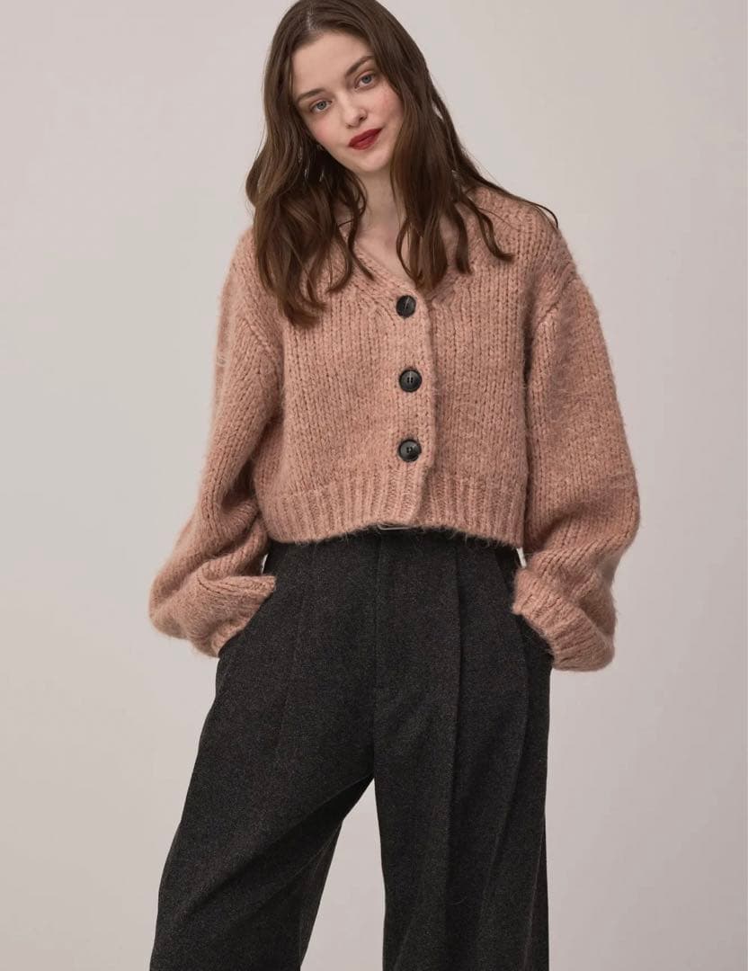 PINUE シャギーMIXニットカーディガン（PINK）