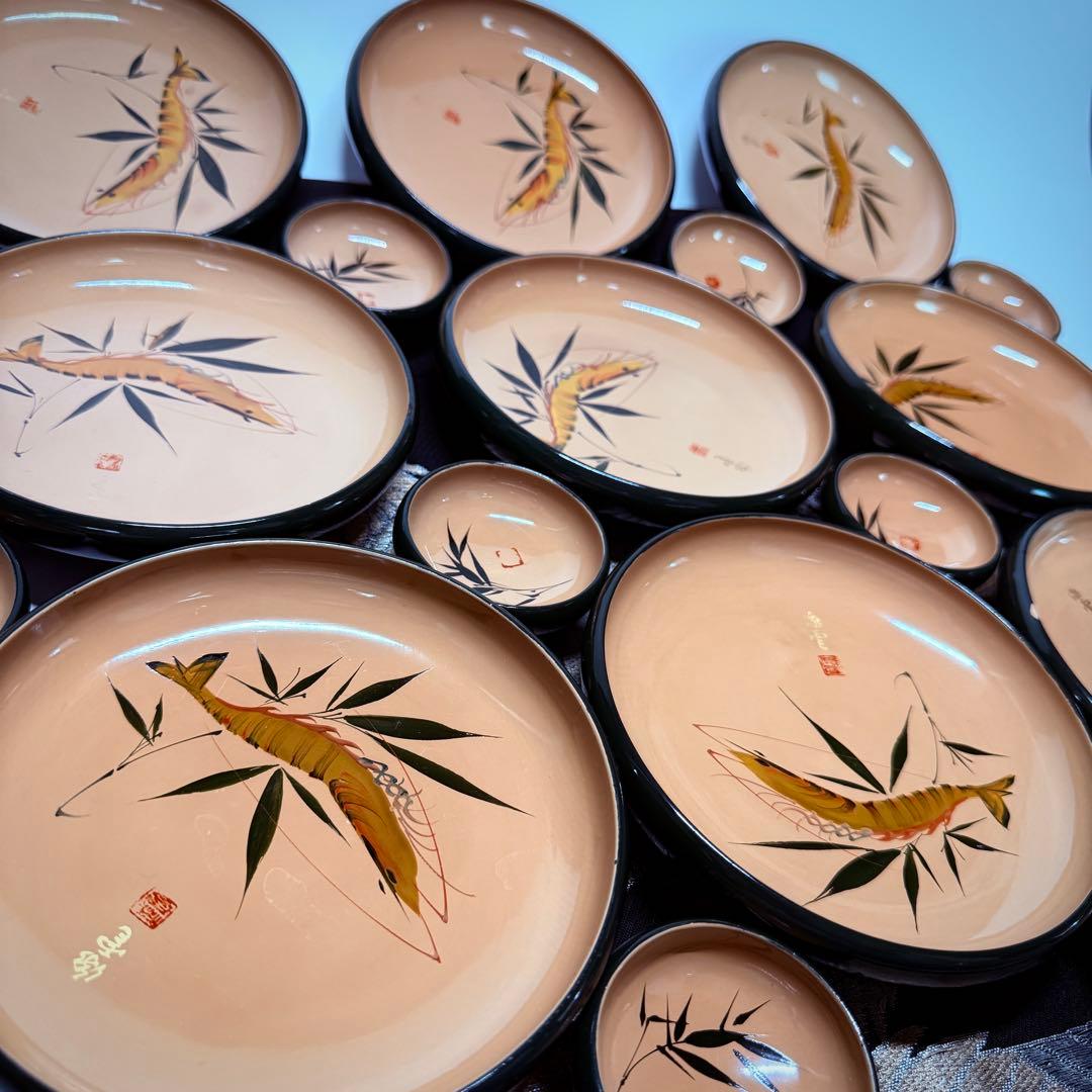 希少漆器　輪島塗　木製　溜塗　生盛　皿　小钵　中皿9客&豆皿10客