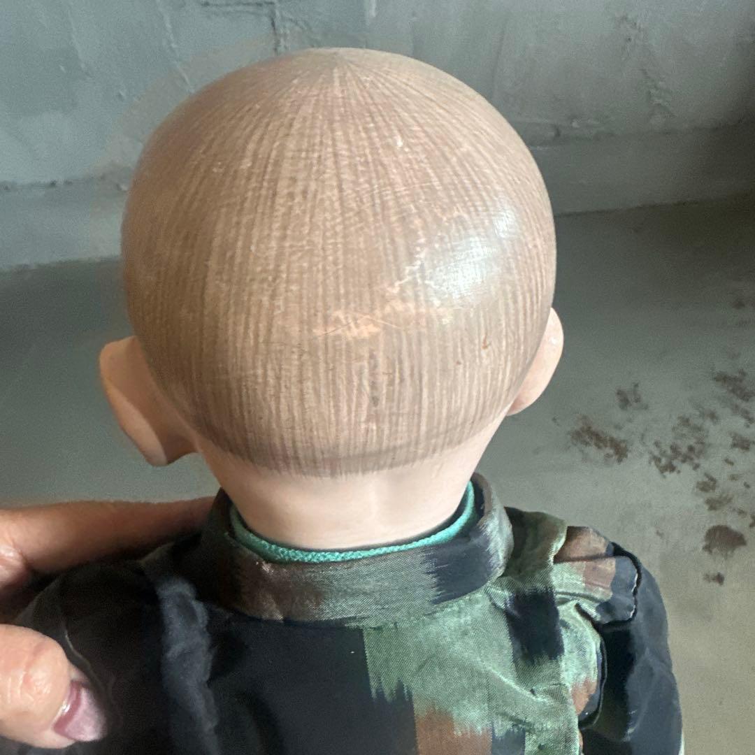 ヴィンテージ　市松人形 男の子　黒と緑の模様