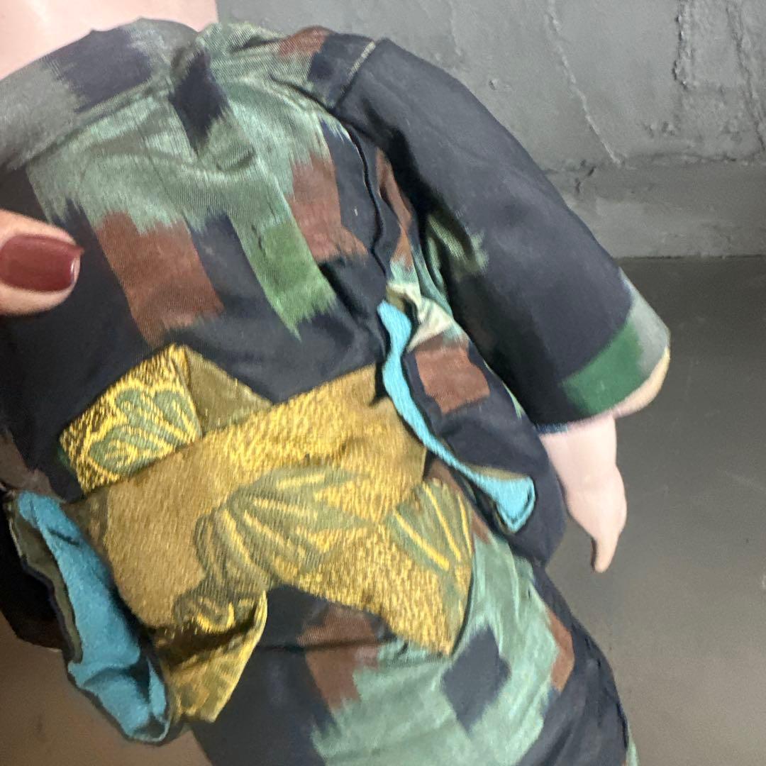 ヴィンテージ　市松人形 男の子　黒と緑の模様