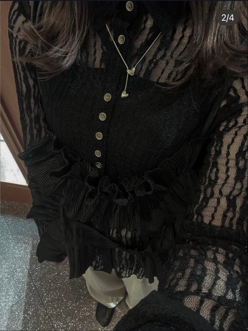 Eaphi TULLE LACE SHIRT ブラック