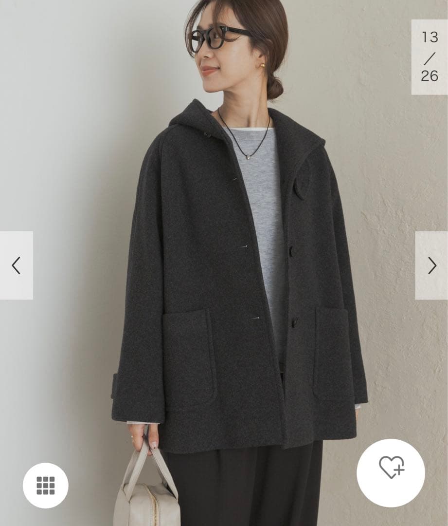 新品タグ付◉ DOORS エアリーウールフードコート　杢CHARCOAL