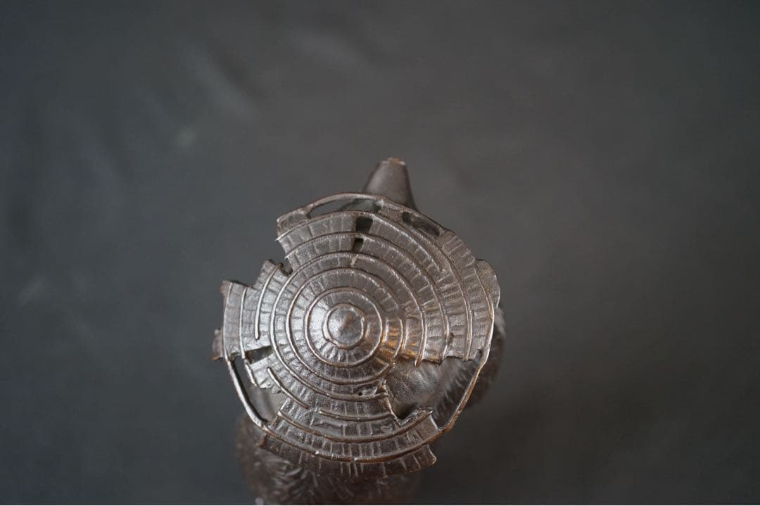 竹仙 銘 銅製 瓢箪持ち狸 置物 重さ約2kg 金属 美術 芸術 工芸品 飾り