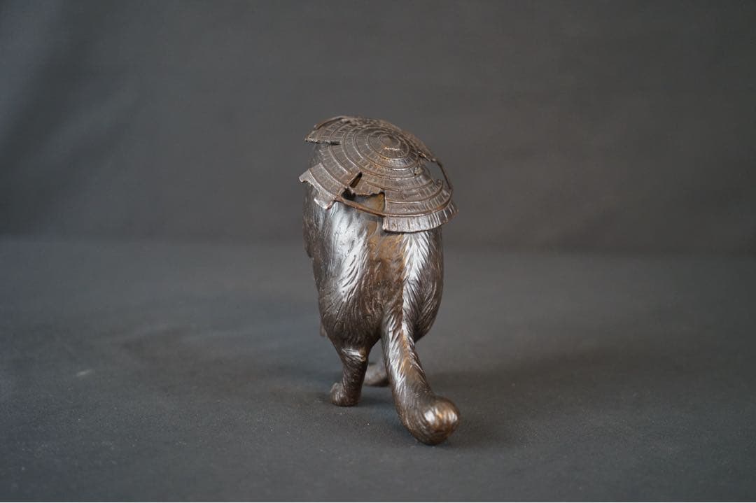 竹仙 銘 銅製 瓢箪持ち狸 置物 重さ約2kg 金属 美術 芸術 工芸品 飾り