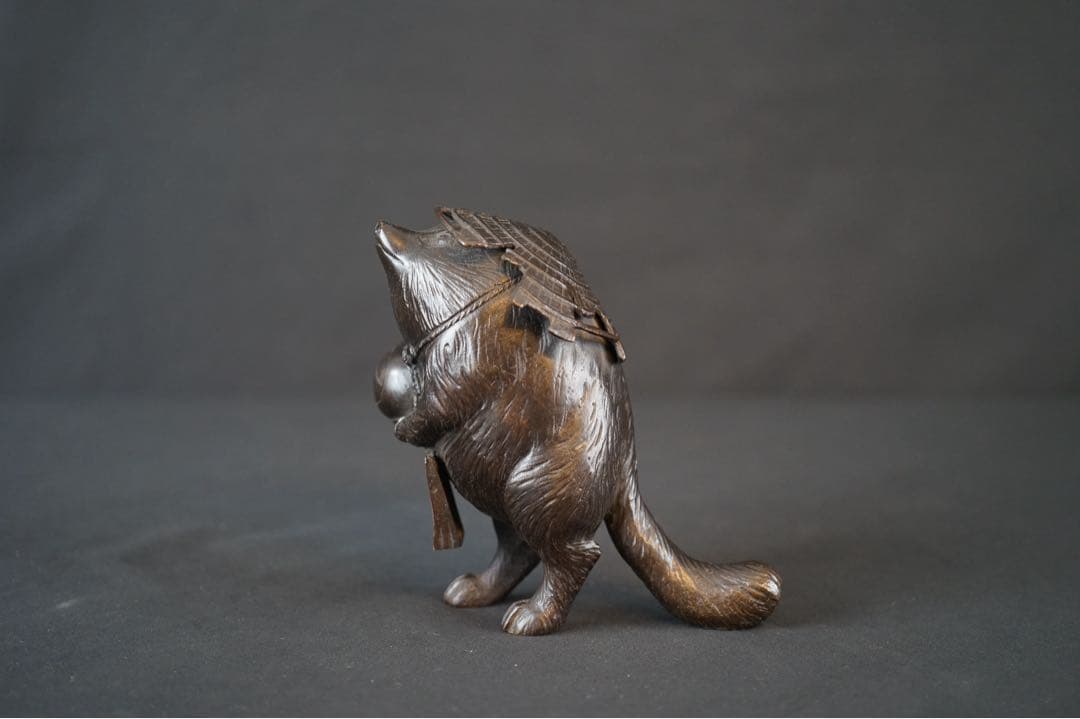 竹仙 銘 銅製 瓢箪持ち狸 置物 重さ約2kg 金属 美術 芸術 工芸品 飾り