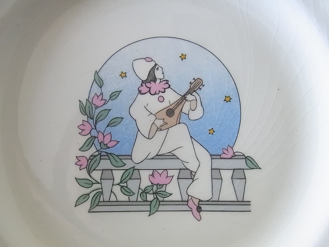 未使用・箱入　フランス　GIEN　ジアン　ピエロとコロンビーヌ　プレート６枚