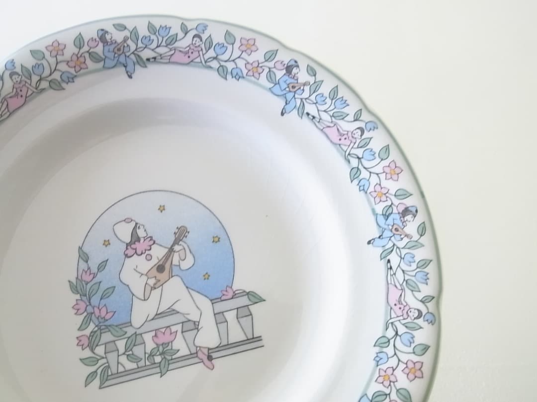 未使用・箱入　フランス　GIEN　ジアン　ピエロとコロンビーヌ　プレート６枚