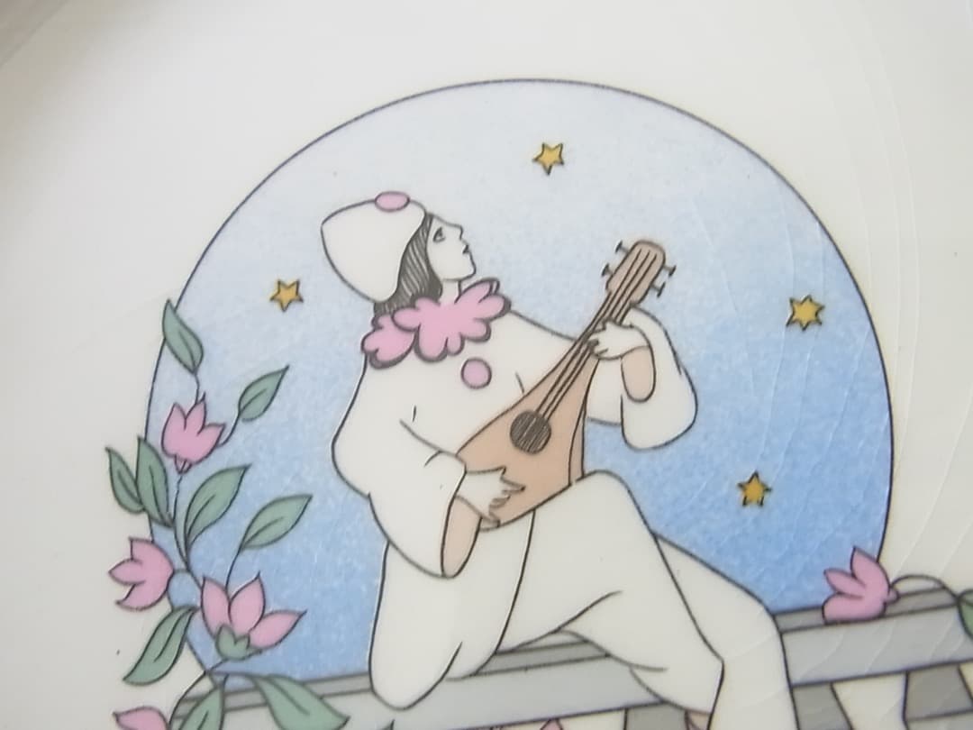 未使用・箱入　フランス　GIEN　ジアン　ピエロとコロンビーヌ　プレート６枚