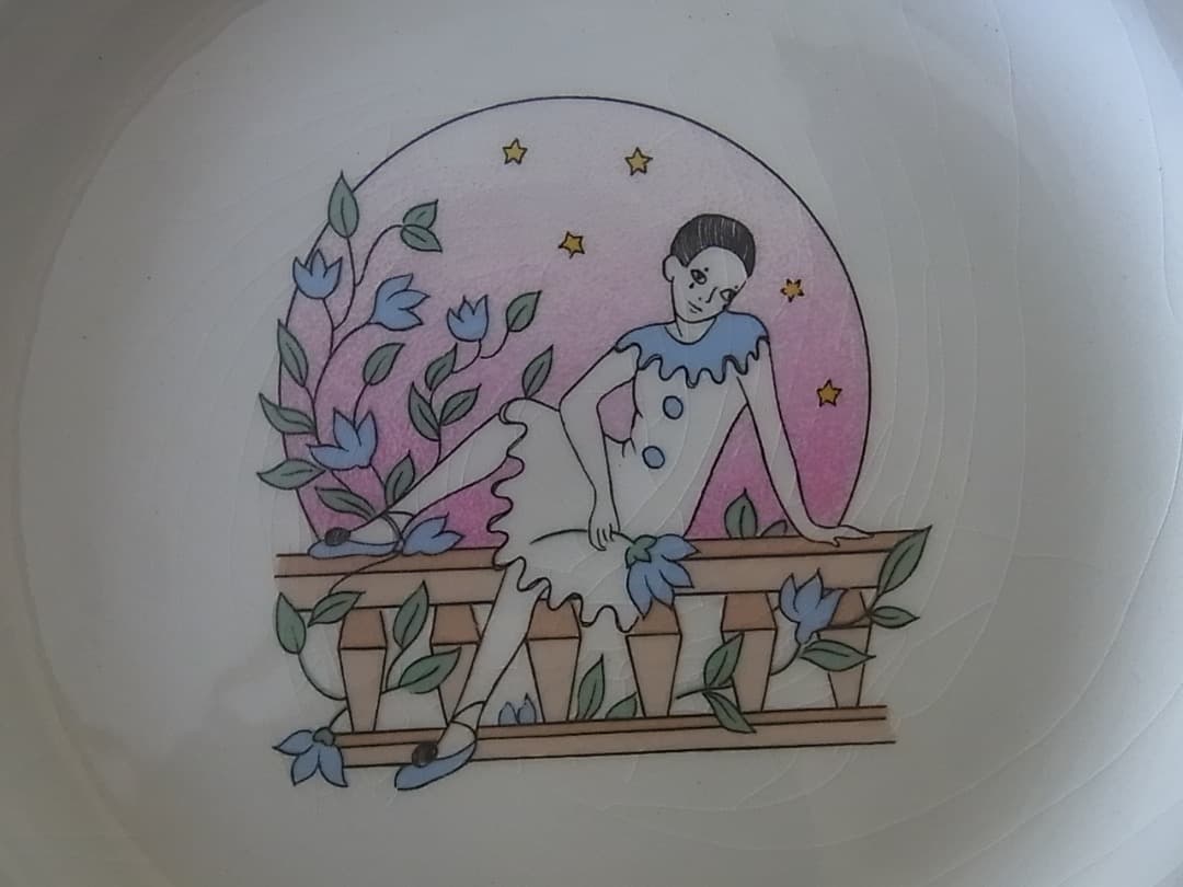 未使用・箱入　フランス　GIEN　ジアン　ピエロとコロンビーヌ　プレート６枚