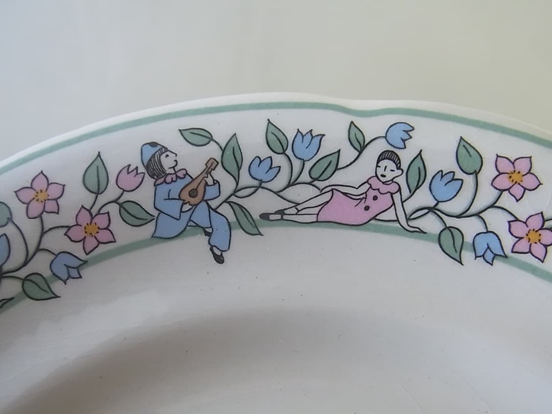 未使用・箱入　フランス　GIEN　ジアン　ピエロとコロンビーヌ　プレート６枚