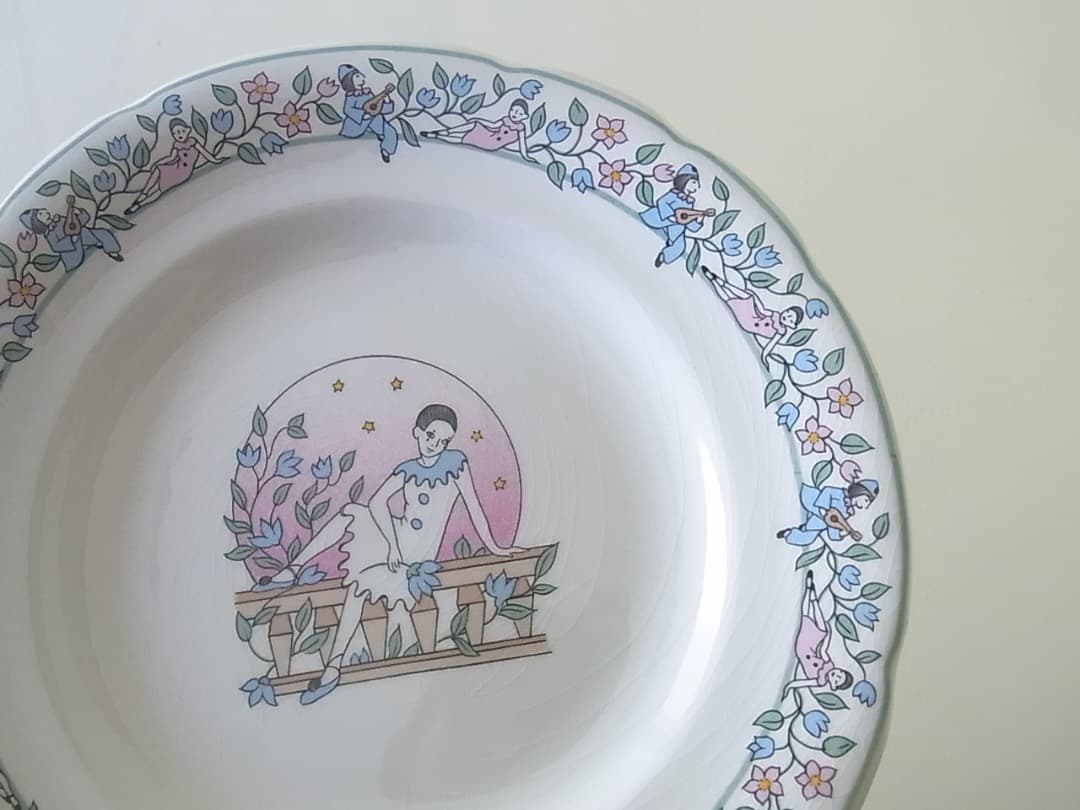 未使用・箱入　フランス　GIEN　ジアン　ピエロとコロンビーヌ　プレート６枚