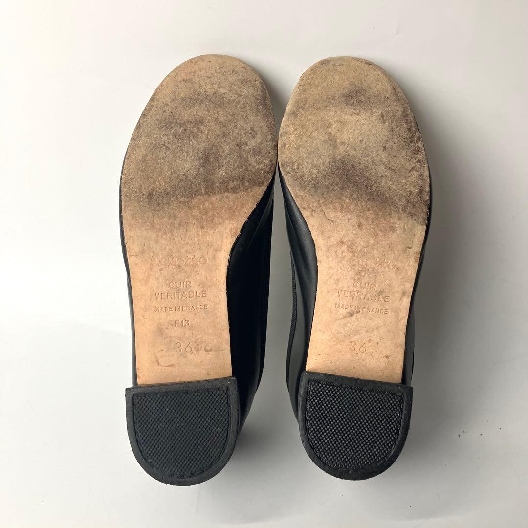 【美品】repetto カミーユ　リボン　バレエシューズ　太ヒール　黒　36
