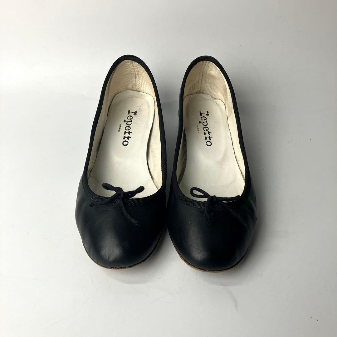 【美品】repetto カミーユ　リボン　バレエシューズ　太ヒール　黒　36