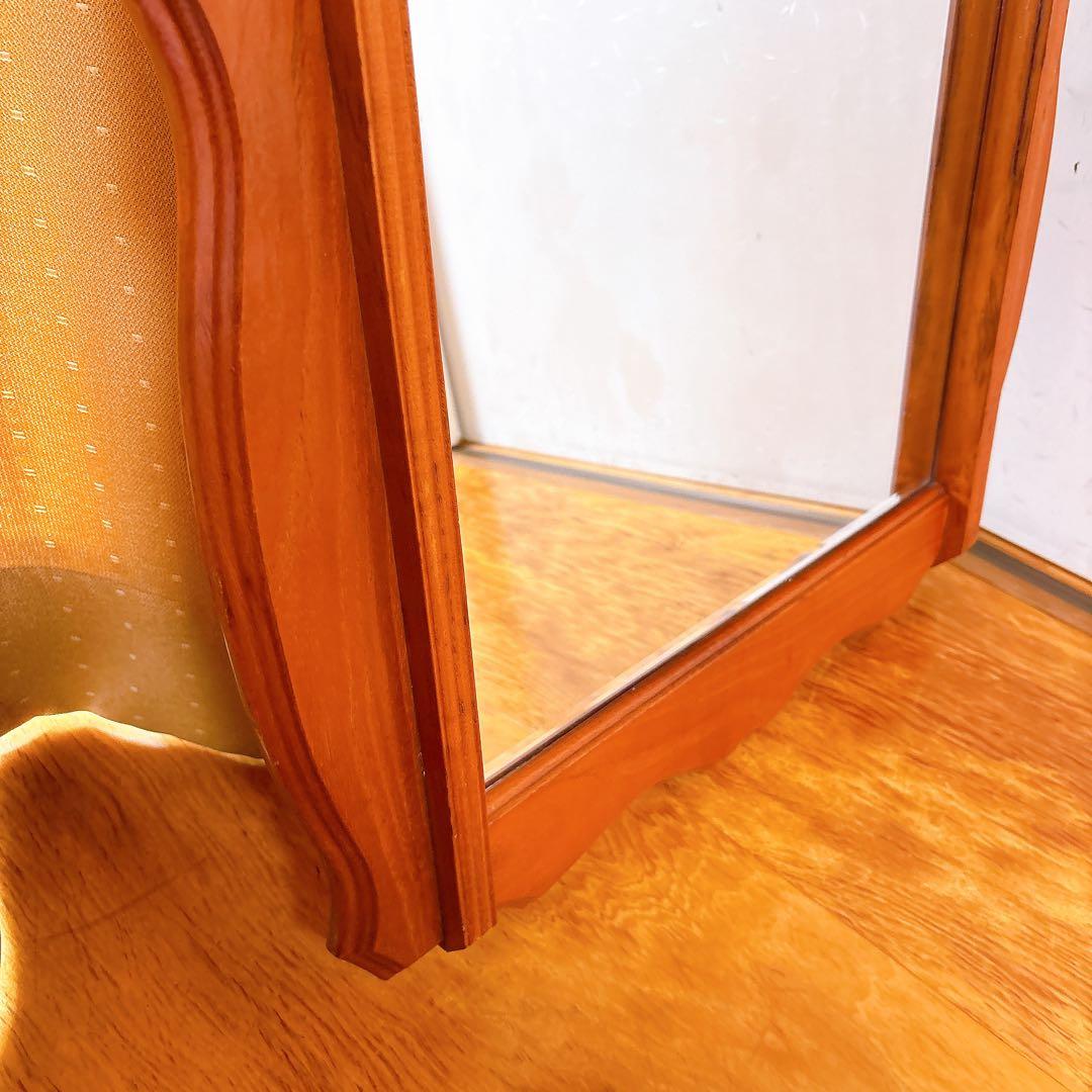 アンティーク サンミラー 木製フレーム 壁掛け鏡 ウォールミラー 姿見 等身鏡