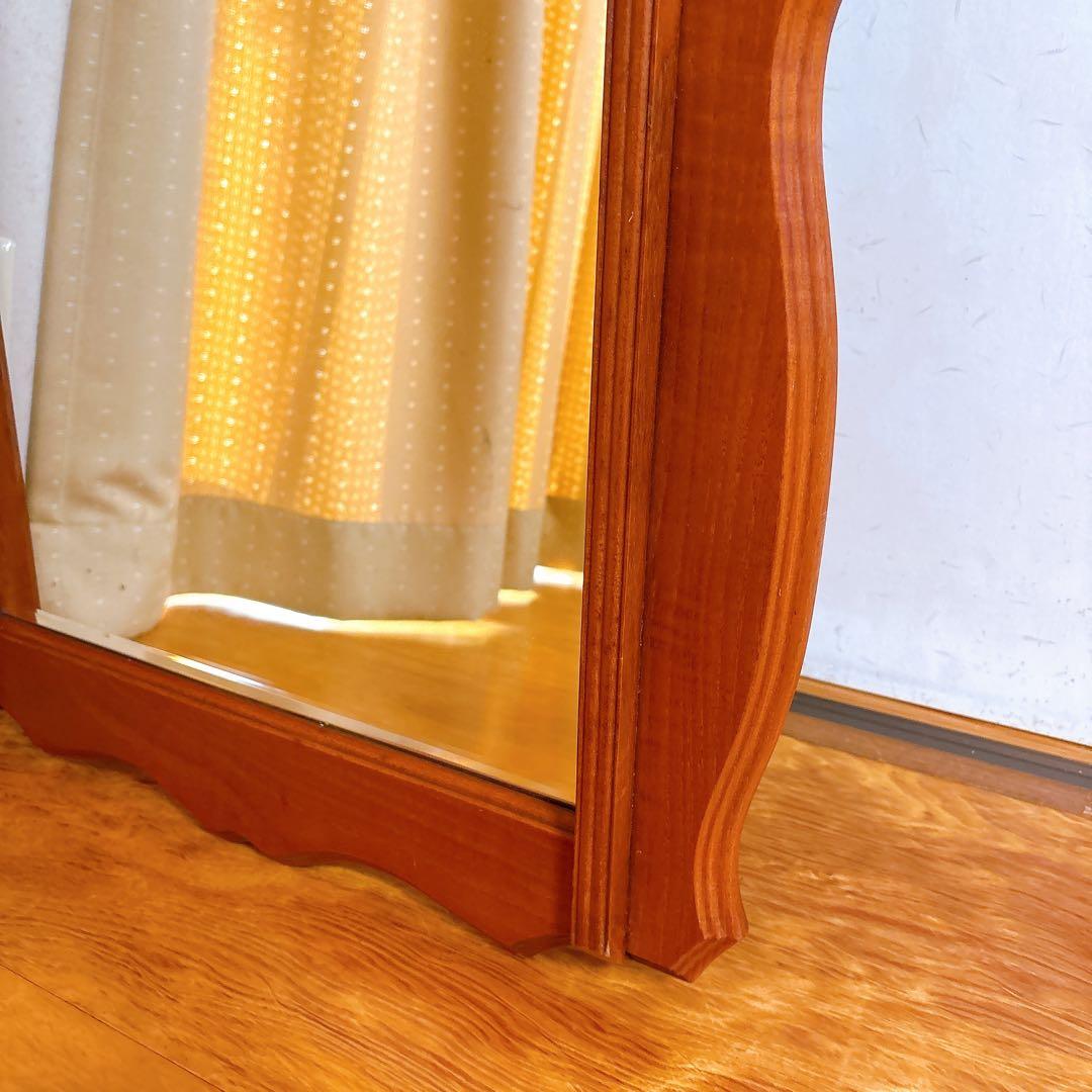 アンティーク サンミラー 木製フレーム 壁掛け鏡 ウォールミラー 姿見 等身鏡