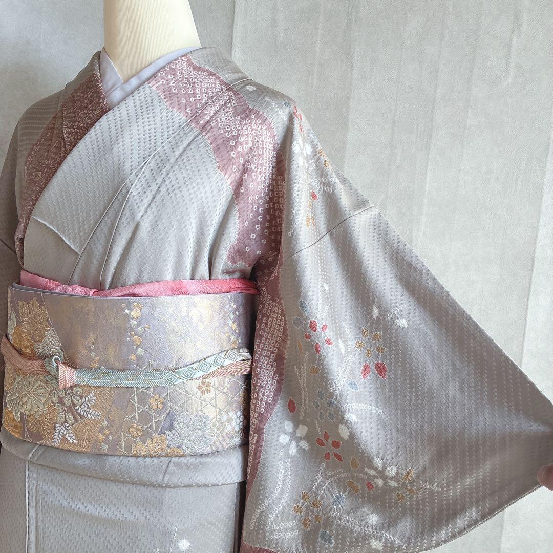 訪問着　フルセット　着物　正絹　絞り　雪輪　淡い　入学式　お祝い　N4