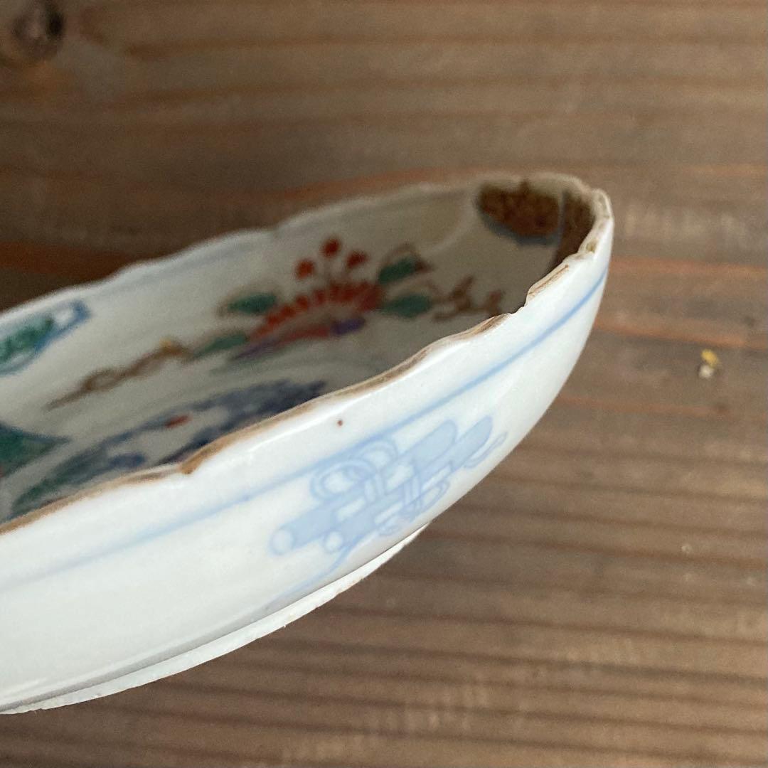 金彩赤絵鶴唐花皿　伊万里焼や青郊窯、大聖寺伊万里、古伊万里や九谷焼、龍峰窯好きに