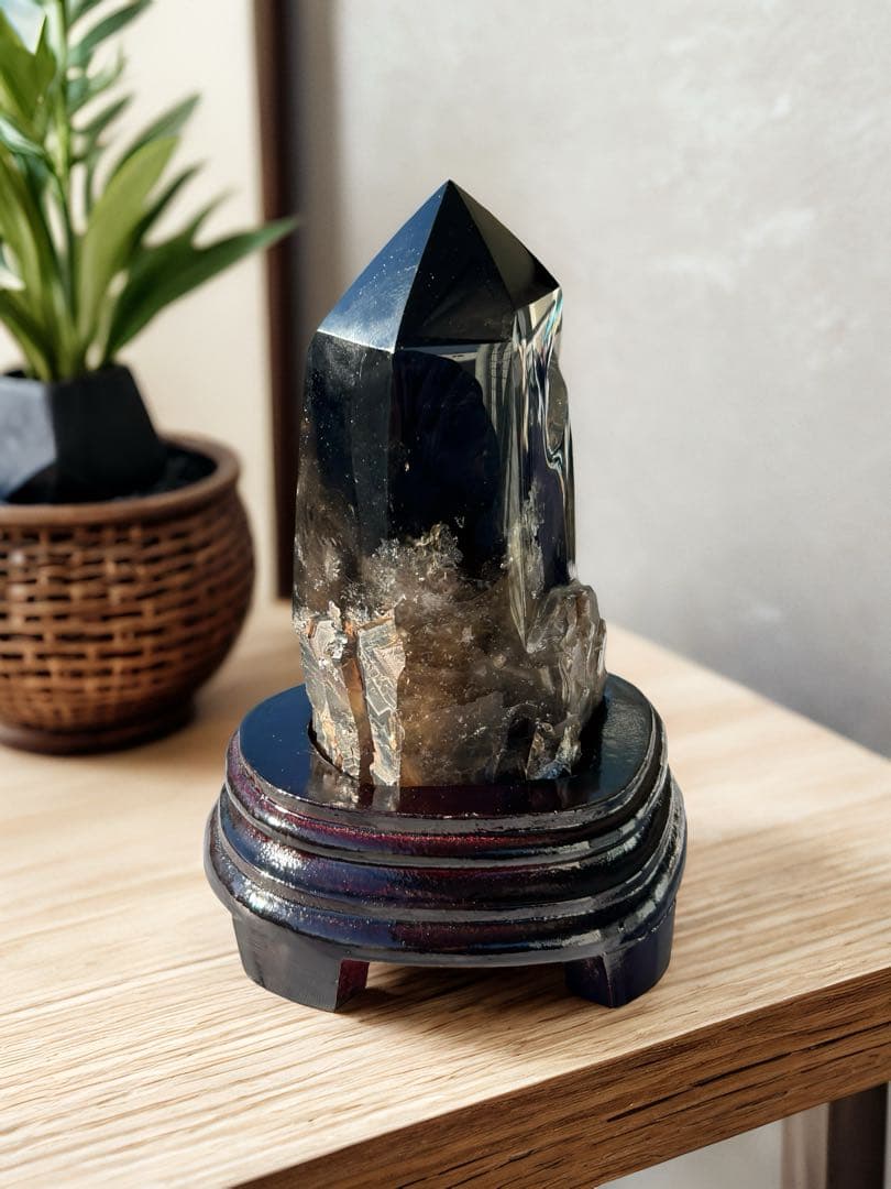 ⭐️モリオンポイント♡BIGサイズ　木の専用台座セット　魔除け　邪鬼　浄化　⭐️