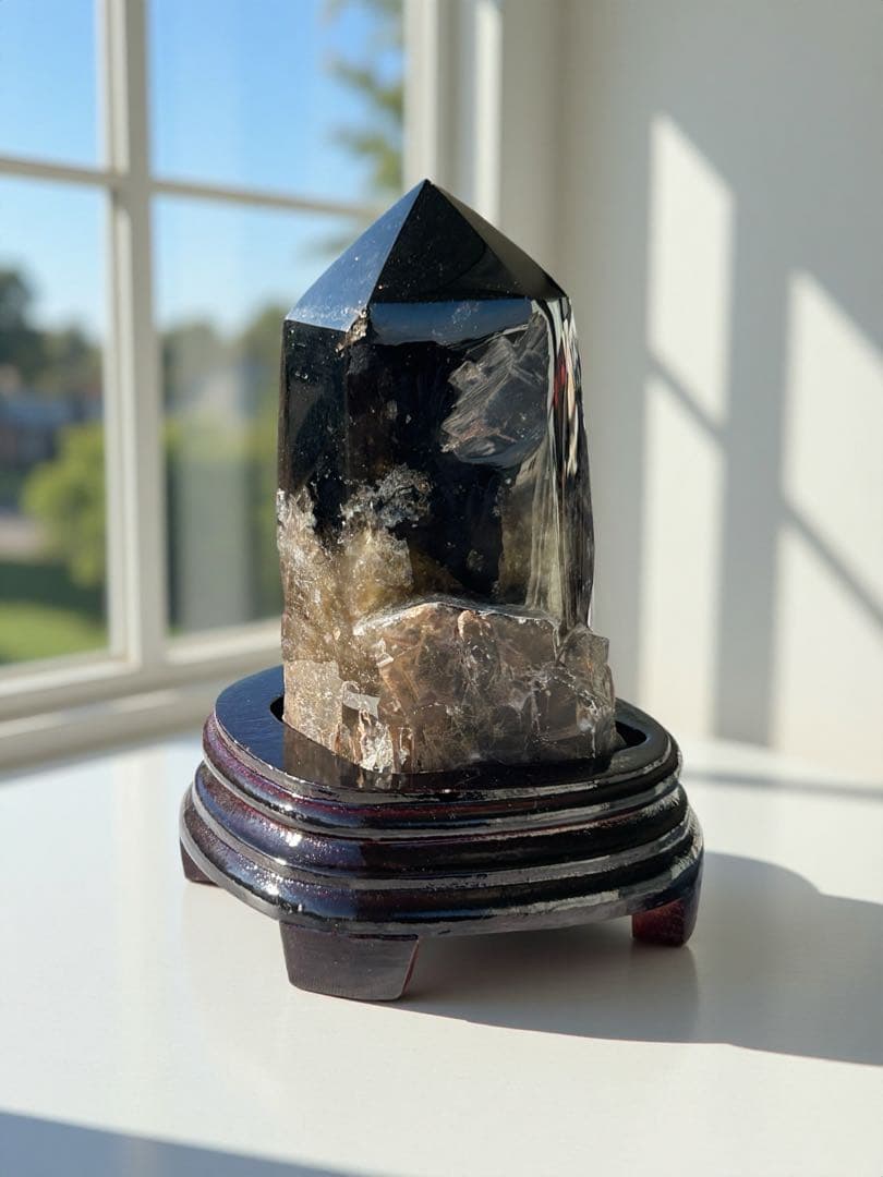 ⭐️モリオンポイント♡BIGサイズ　木の専用台座セット　魔除け　邪鬼　浄化　⭐️