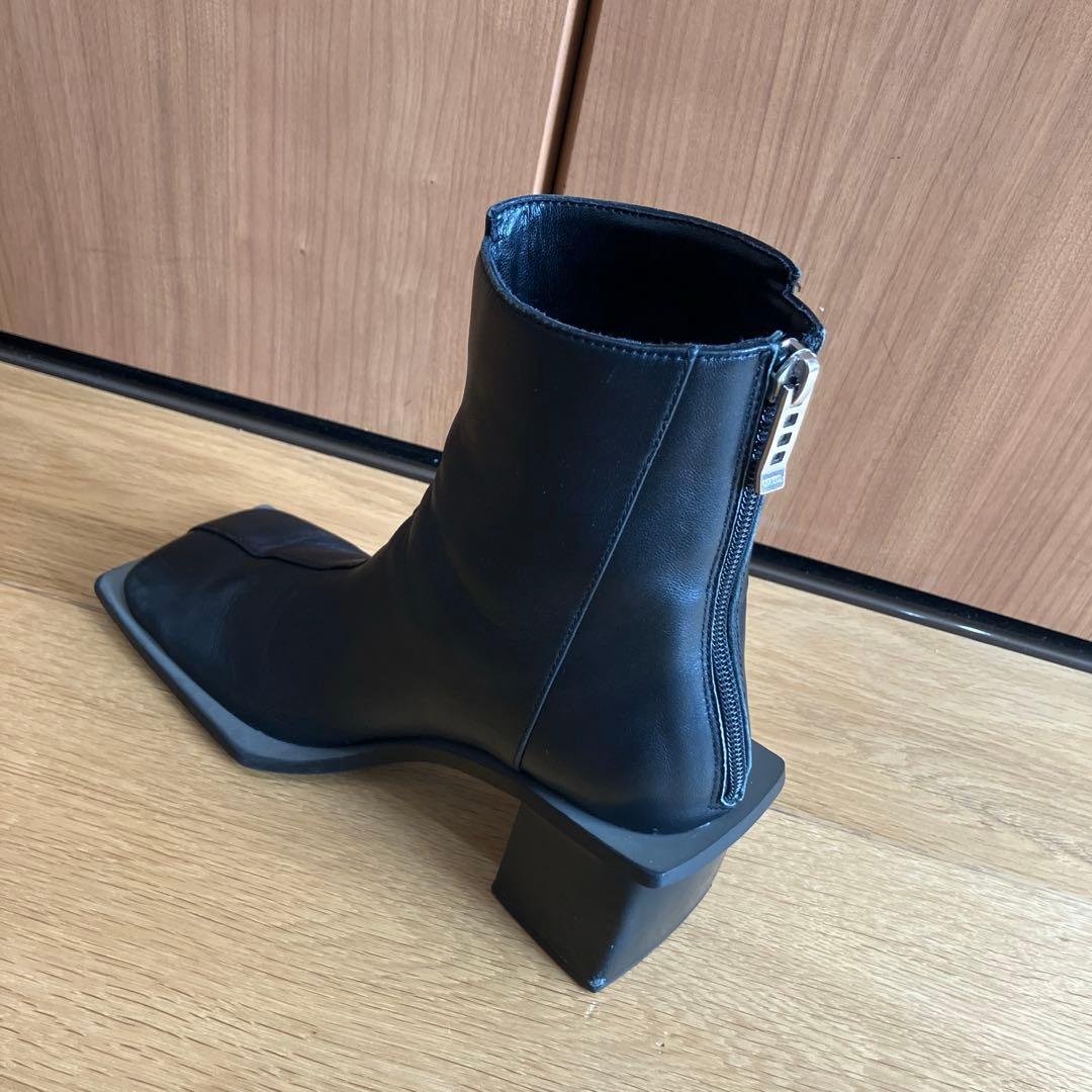 UN3Dアンスリード　ワイドスクエアショートブーツ　22.5~23.5　ブラック