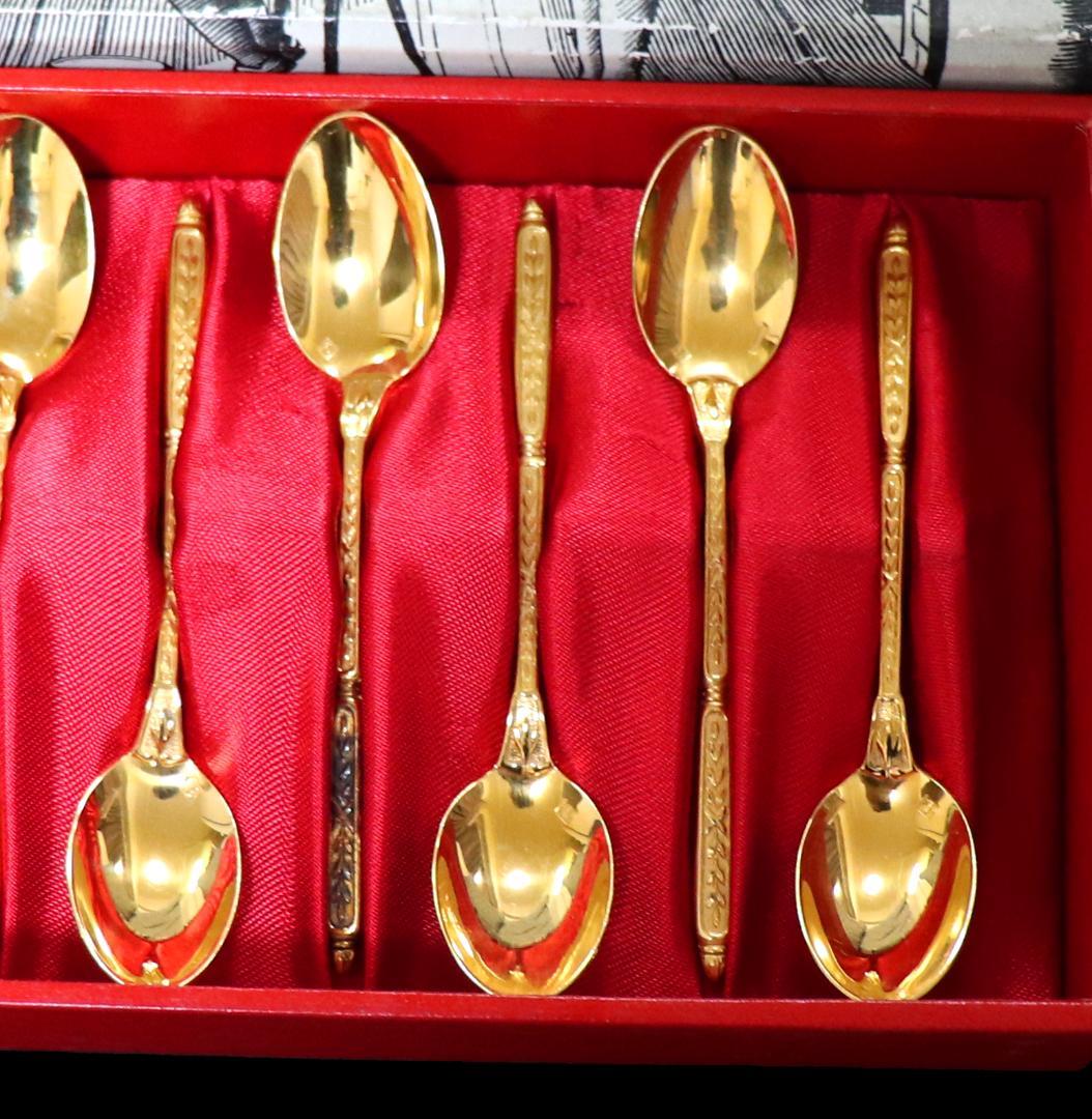 クリストフル 最高級箱付き 24金プレート ナターシャ装飾モカスプーン 12本