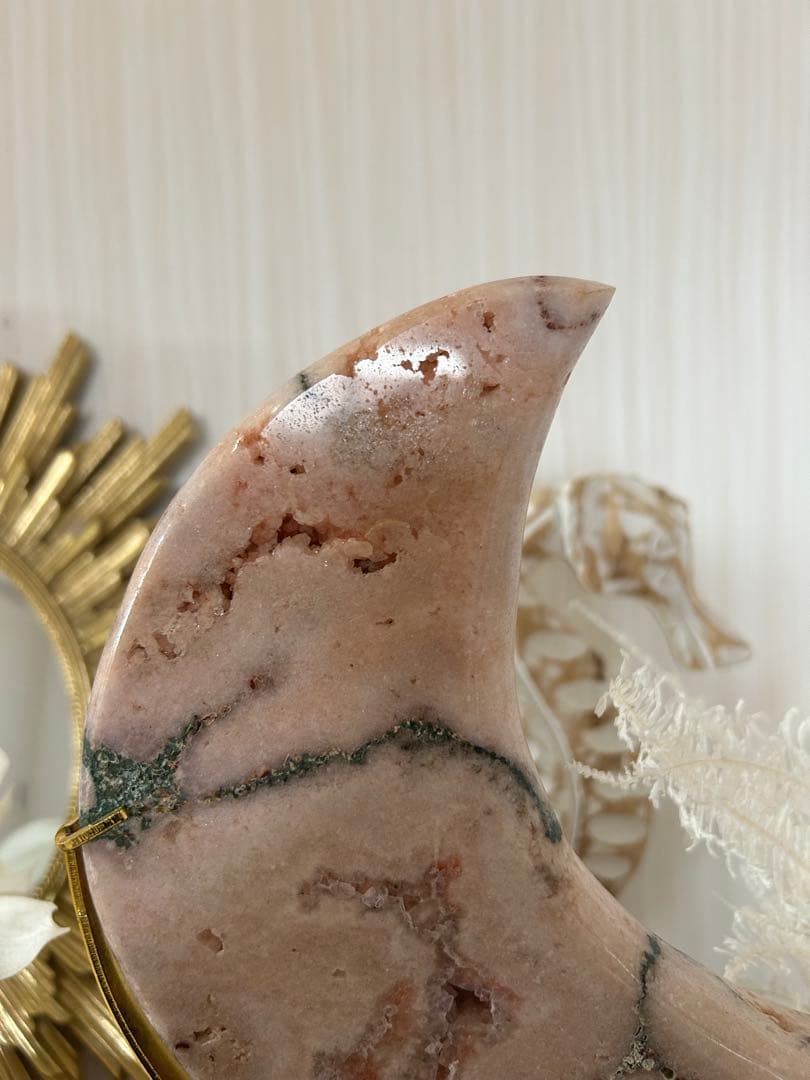 【天然石 モスアゲート｜月型オブジェ｜インテリアに最適】