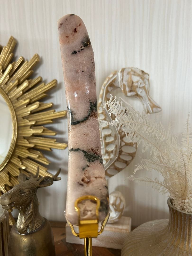 【天然石 モスアゲート｜月型オブジェ｜インテリアに最適】