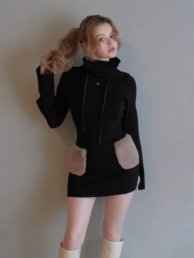 アンドマリー ANDMARY Fur pocket mini dress ワンピ