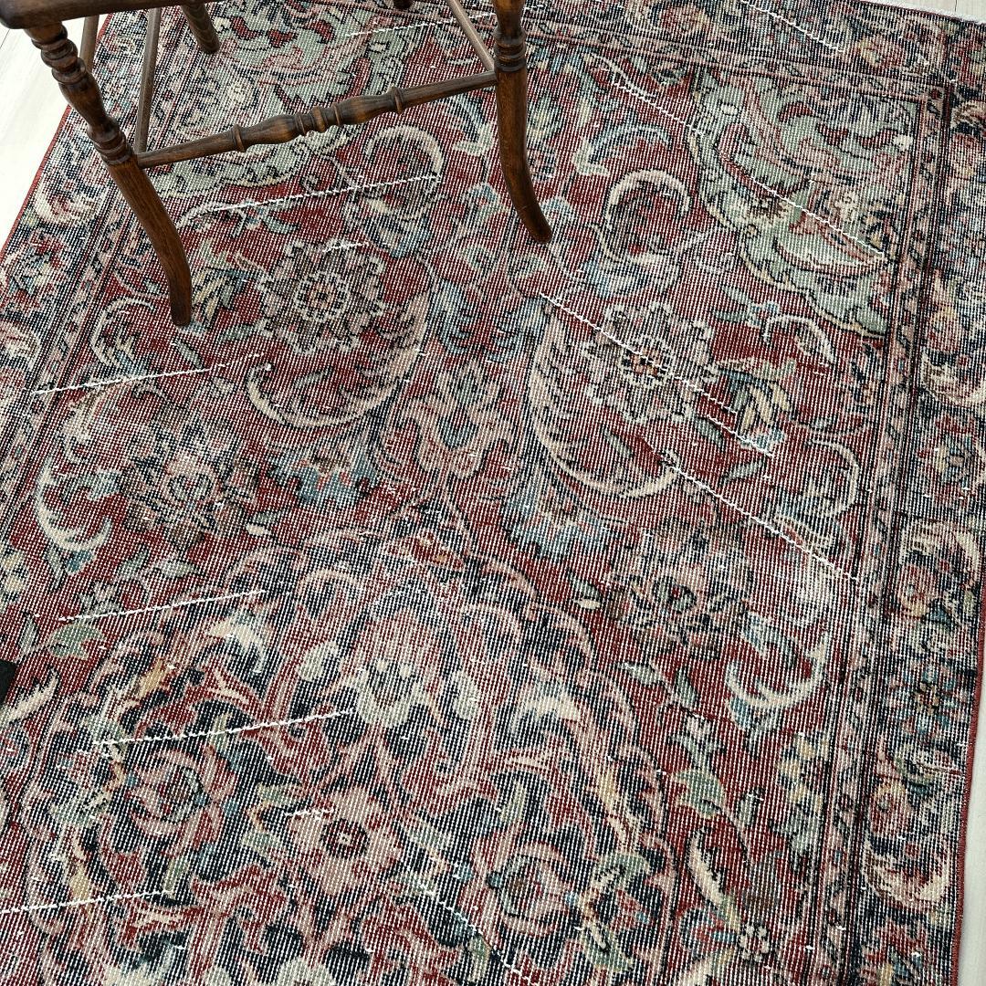 トルコヴィンテージラグ A67 ブラウンレッド ネイビー セージグリーン