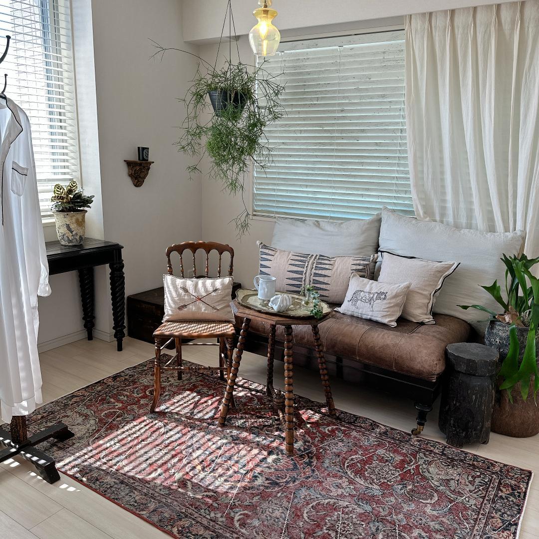 トルコヴィンテージラグ A67 ブラウンレッド ネイビー セージグリーン