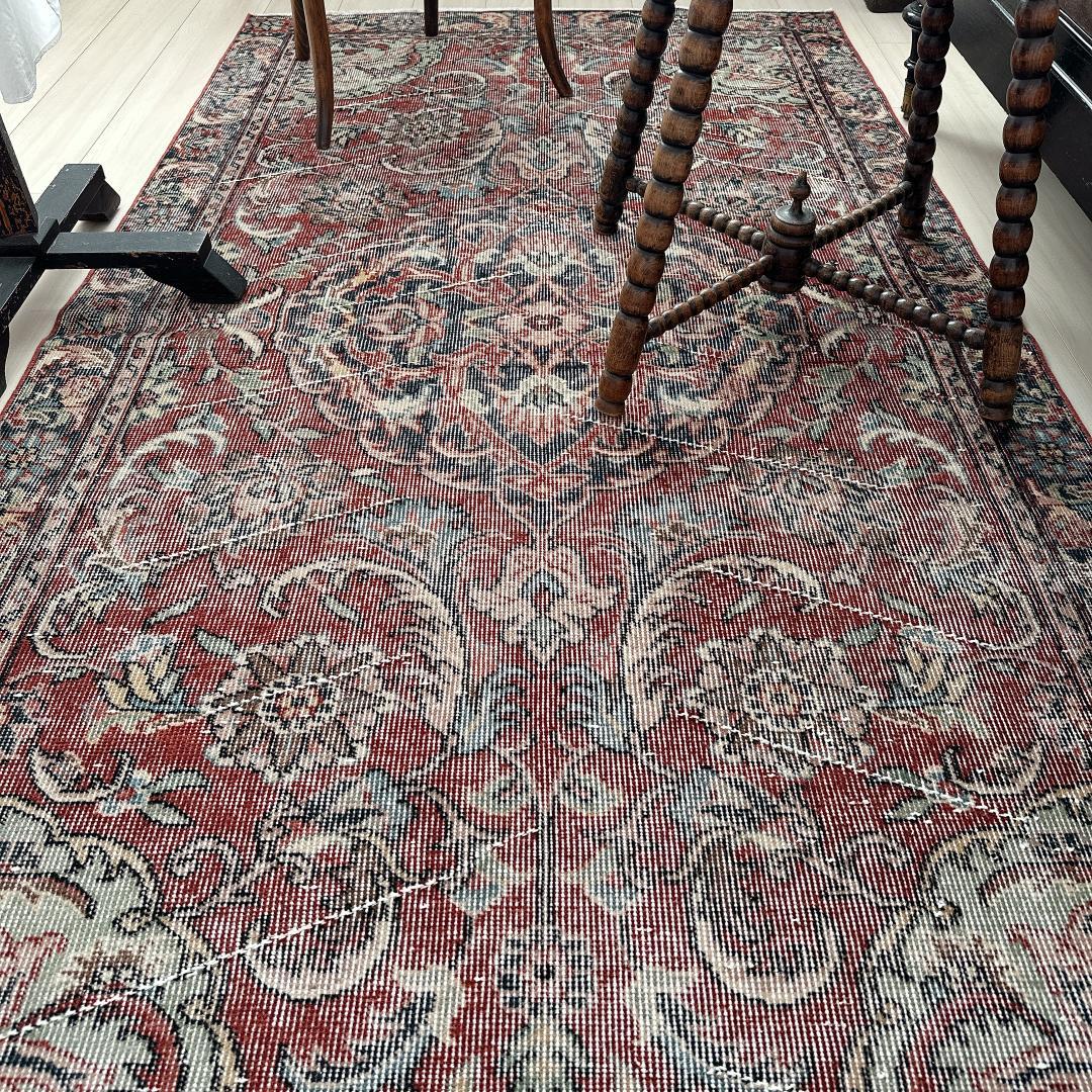 トルコヴィンテージラグ A67 ブラウンレッド ネイビー セージグリーン