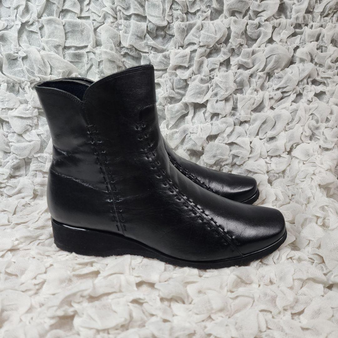 未使用 ペダラ スクエアトゥ サイドジップ レザー ブーツ