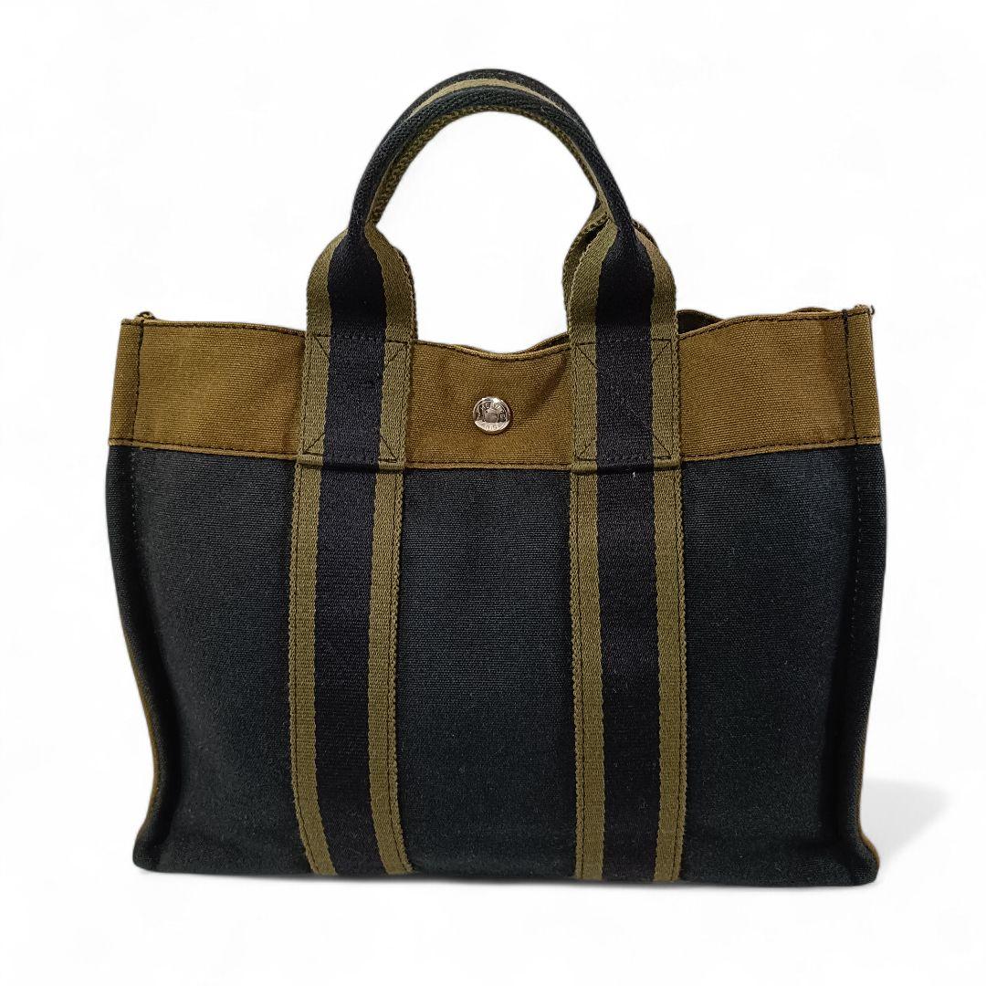 美品 正規品 HERMES エルメス ハンドバッグ フールトゥ キャンバス 黒