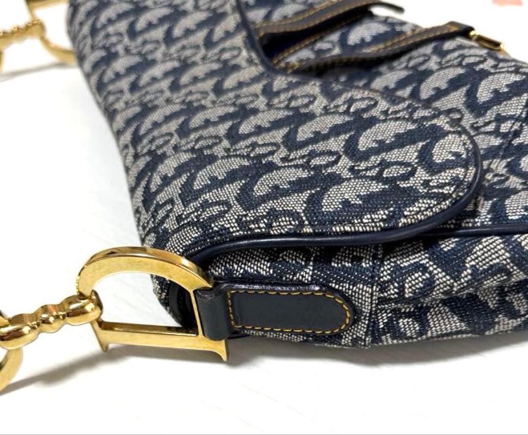 ディオール トロッター サドルバッグ ロゴ ネイビー × ゴールド