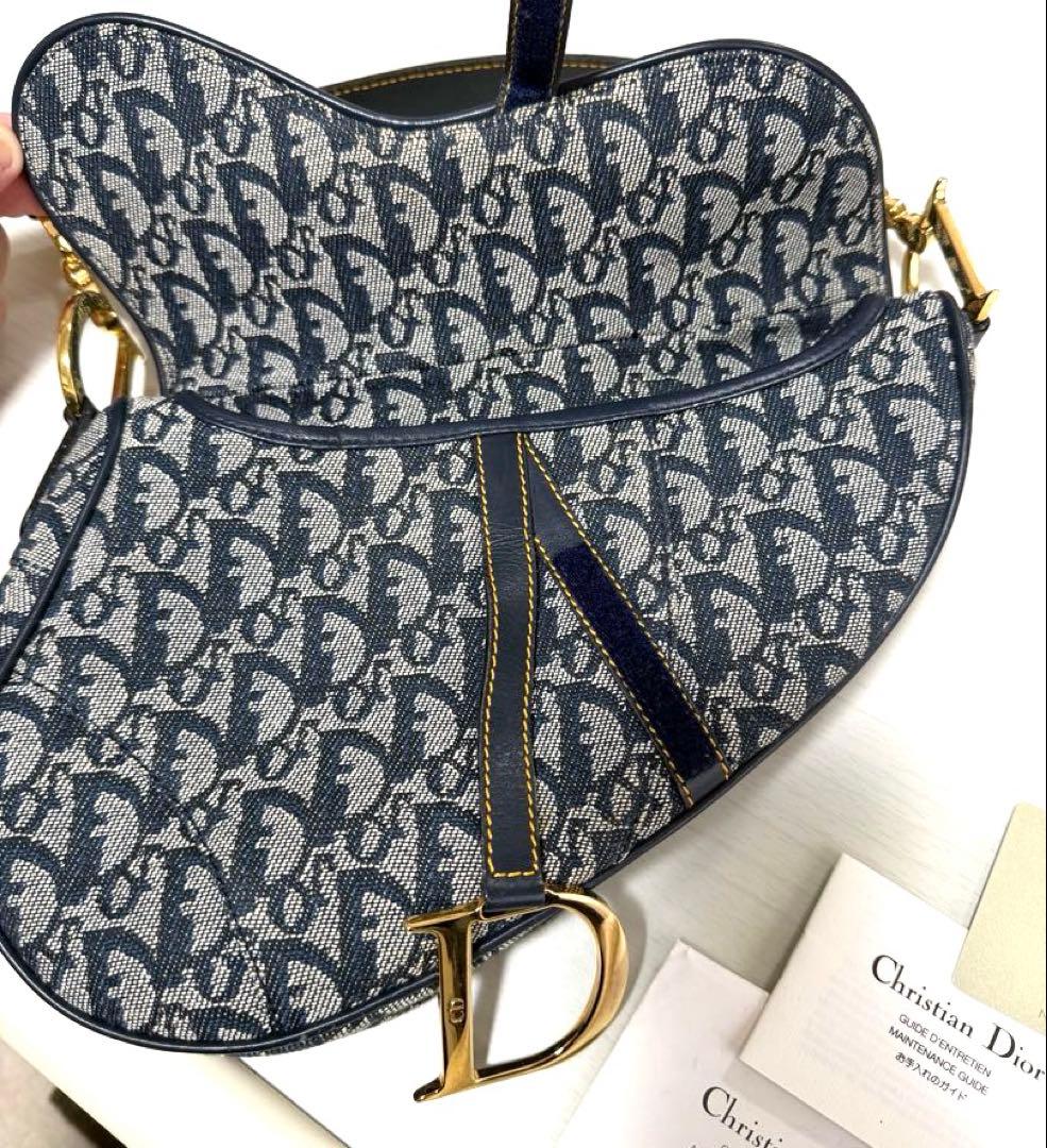 ディオール トロッター サドルバッグ ロゴ ネイビー × ゴールド
