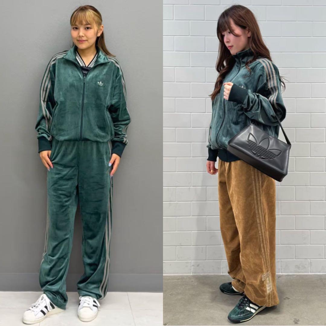 新品L⭐️adidas ファイヤーバード ベロア トラックトップ グリーン