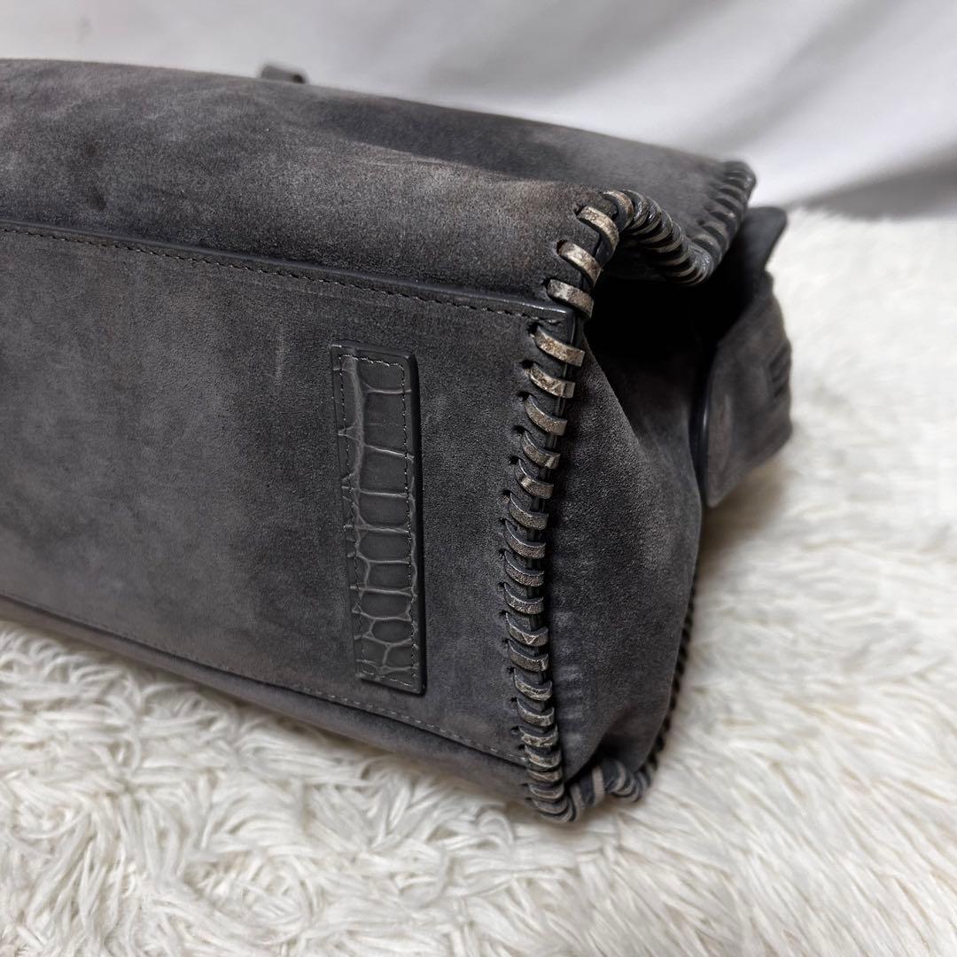 GIORGIO ARMANI スエード　クロコ型押し　ハンドバッグ　ミニボストン