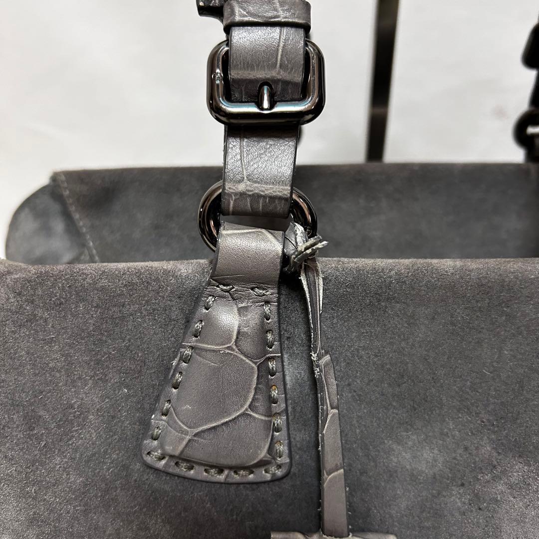 GIORGIO ARMANI スエード　クロコ型押し　ハンドバッグ　ミニボストン
