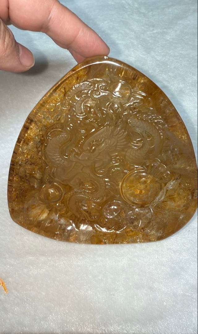 彫刻原石龍神様 宝珠 陰陽太極図 雲文 ゴールデンヒーラー リモナイト 虹 置物