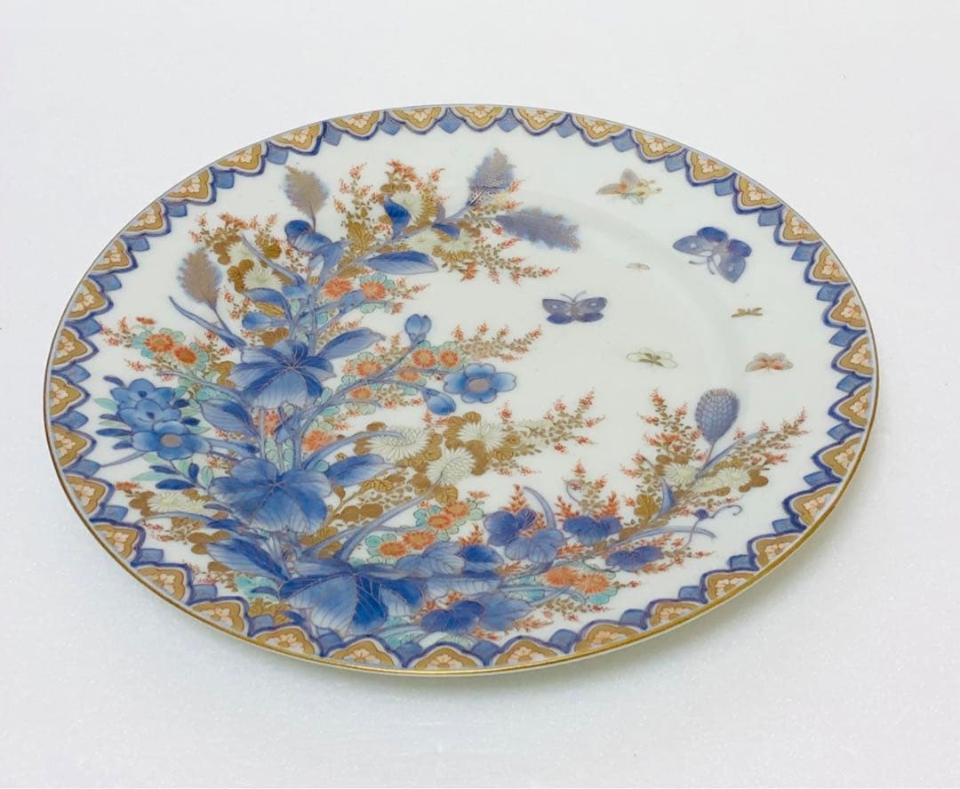 のいばら 明治香蘭社 有田焼 オールド 香蘭社 染錦上絵金彩秋草文8寸皿