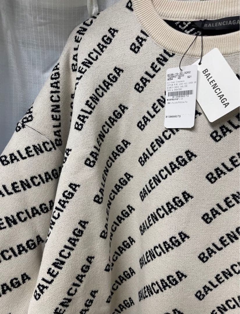 新品未使用 バレンシアガ balenciaga総柄ロゴクルーネックニットセーター
